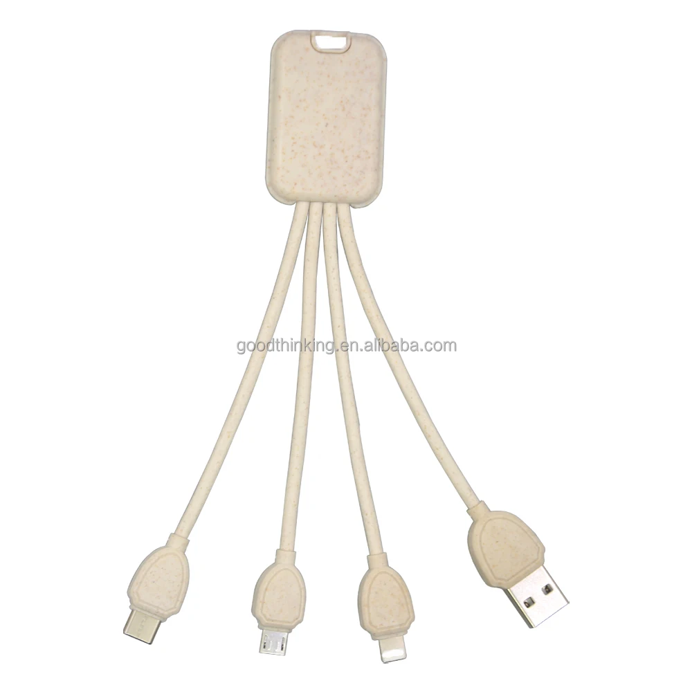 Wheat straw 3 in 1 for iphone Type C fast charge cable 14CM 20CM usb data cable for samsung