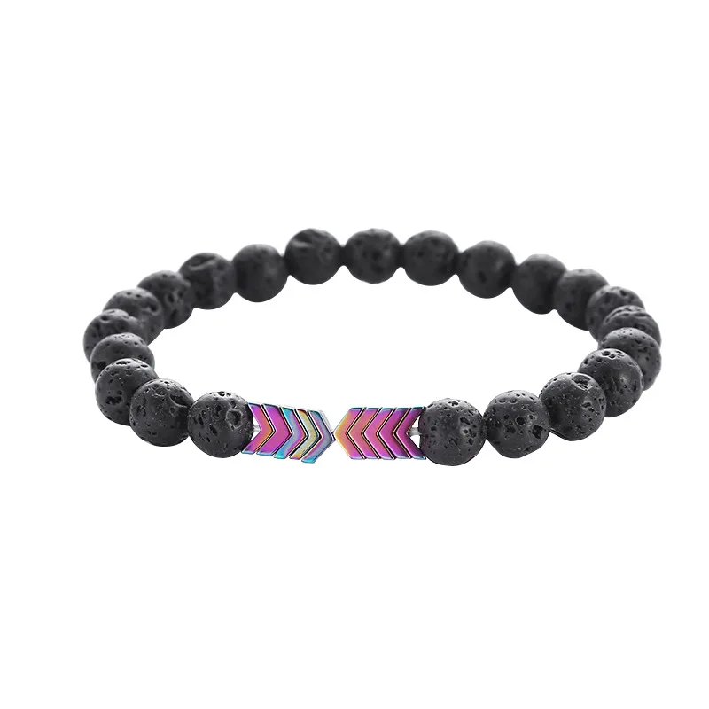 Natural Volcanic Stone Healing Balance Magnet Arrow Beads Bracelet Lava Stone Diffuser Bracelet for Men Women
