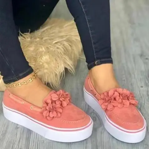 WK-005 new fashion spring summer solid leather 3 D flower decorated flat canvas shoes for women casual walking shoes