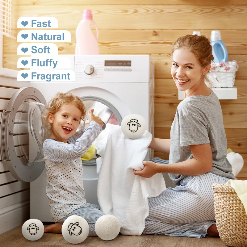 Hot Sale Wholesale Eco Friendly Laundry Wool Dryer Balls with Cotton Bag Household Washing Laundry Wool Dryer Balls For Laundry