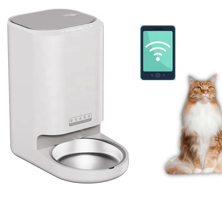 Vacuum Cat Food Feeder with Tuya Smart Mobile Phone App Remote Control Automatic Dog Food Dispenser Pet Feeder White Bowls Gray