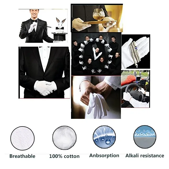 Custom Logo 100% Cotton Jewelry Premium Marching Band White Cotton Gloves Working Gloves Ceremonial Gloves