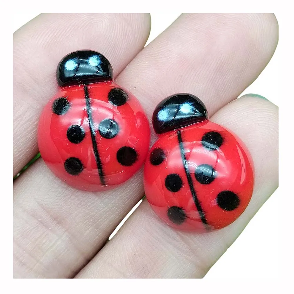 15mm Resin Red Beetles Figurines Fairy Garden Mini Ladybug Miniatures DIY Playing Toys Flat Back Animal Model
