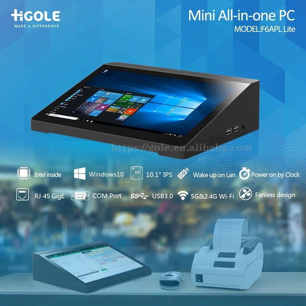 Gole F6APL Lite 10.1 inch desktop all in one POS system industrial computer mini pc