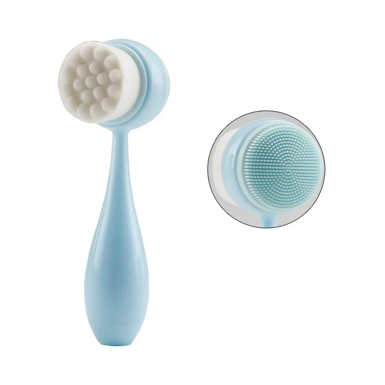 Custom double heads standing face cleaning brush with silicone massage head facial cleaning brush