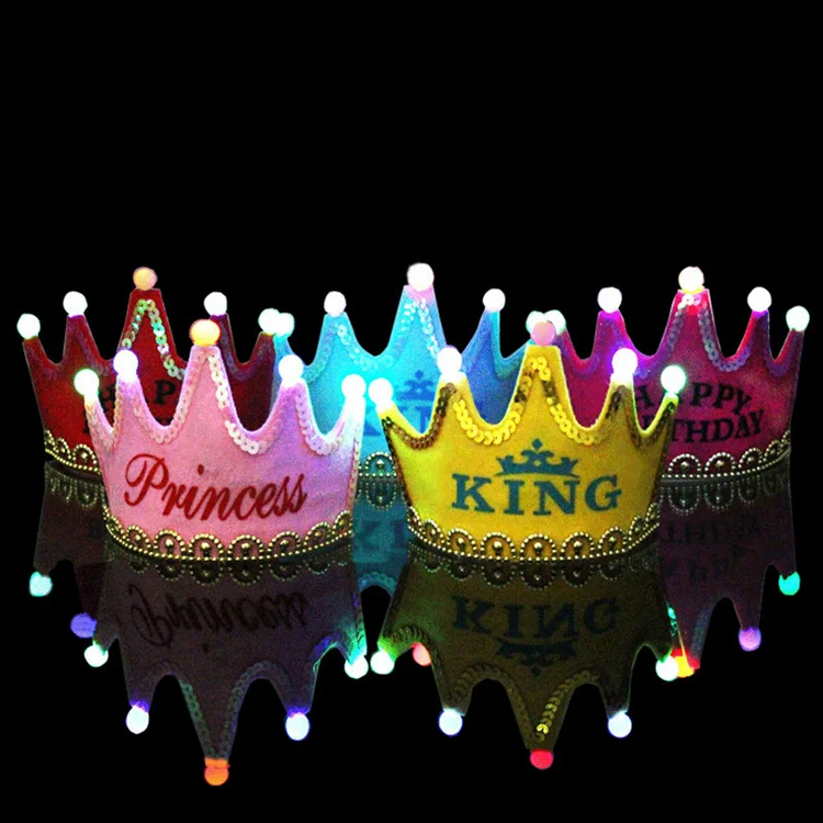Custom disposable lighting happy birthday tiara crown birthday paper hat happy birthday hat