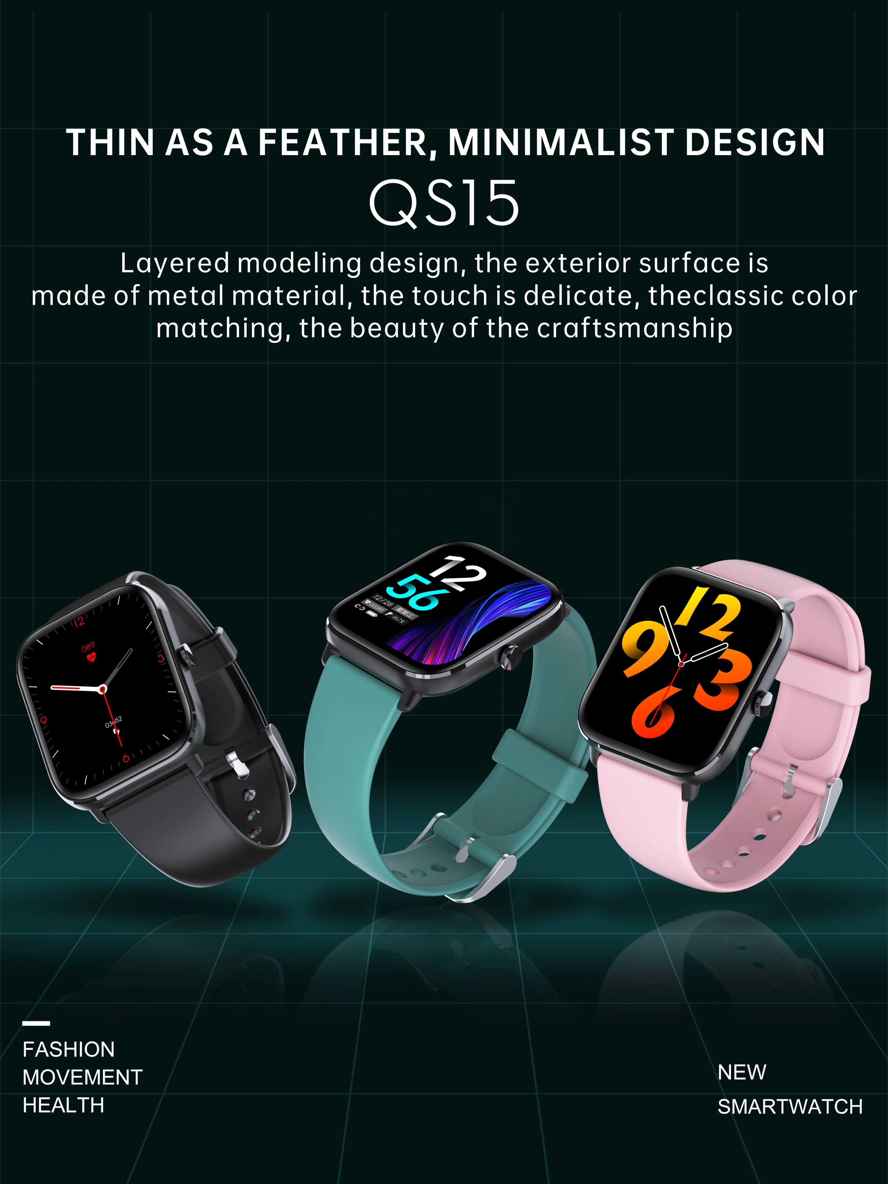 YiQunGo Smart Watch QS15 Wristband Fitness Bracelet Tracker Sport Real Body Temperature Dmartwatch