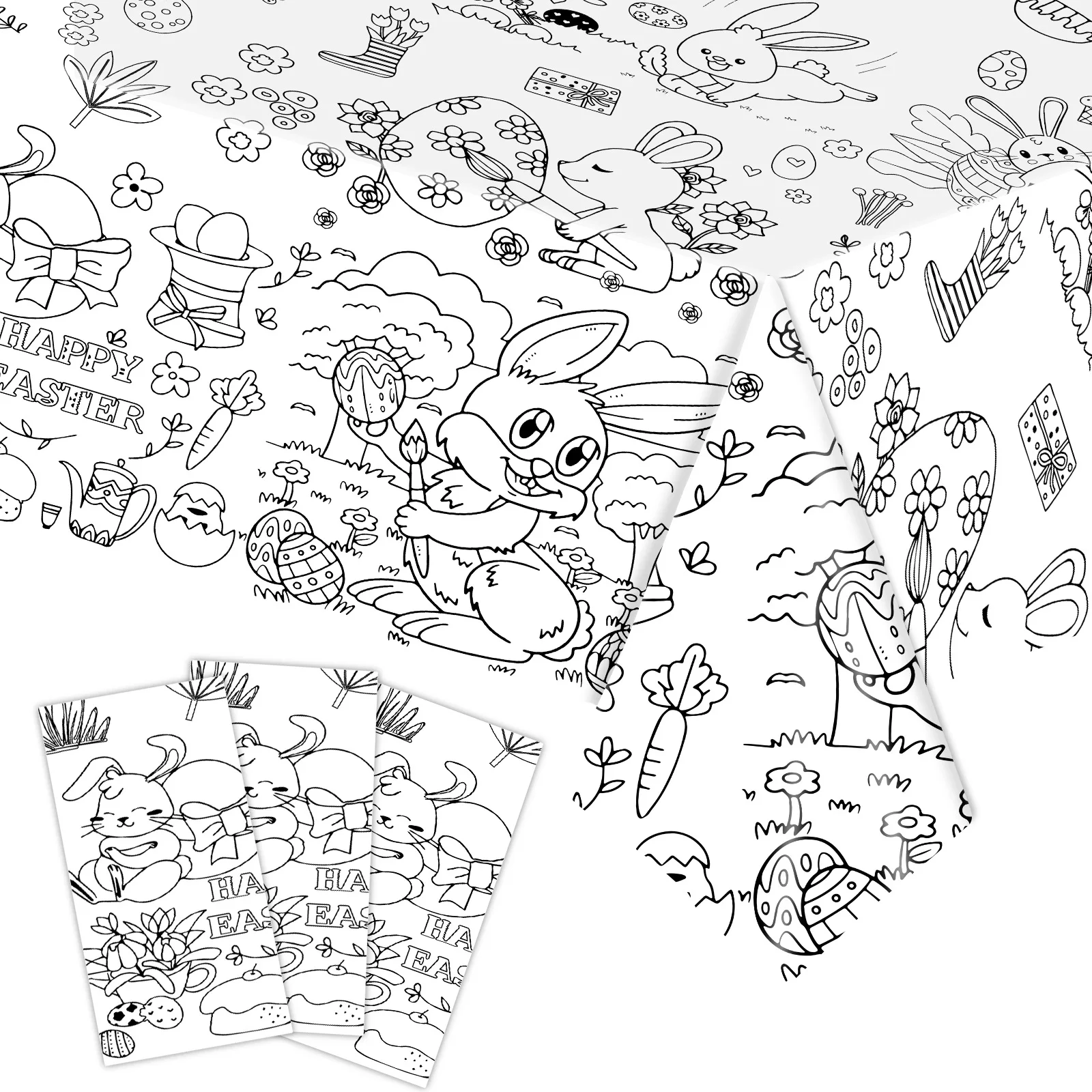 New design diy graffiti waterproof disposable happy easter bunny tablecloth easter paper table cover