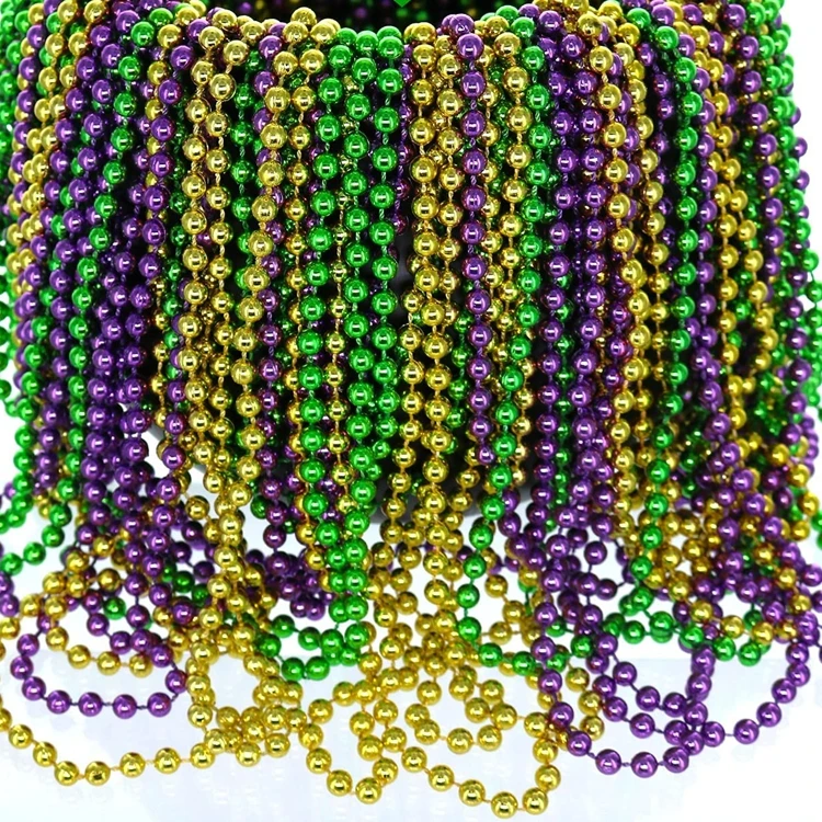 Haiwin Party  Purple Gold Green Metallic Bead Necklaces for Mardi Gras Fat Tuesday Parade Party