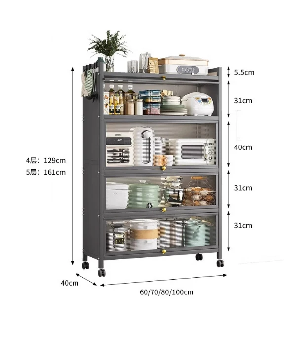 Floor Standing Metal Kitchen Storage Cabinet 4 Tier Extra Large Capacity with Pulleys