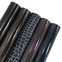 A4/Set Black Faux Leather Sheets Holographic Crocodile Dots Textured Synthetic PU Leather for Leather Bows Earrings Making