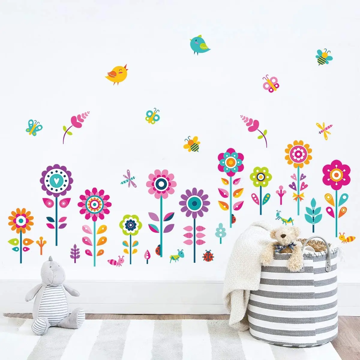 Garden Flower Wall Corner Decals Butterfly Floral Baseboard Floral Wall Stickers Baby Nursery Girls Bedroom Classroom Wall Decor