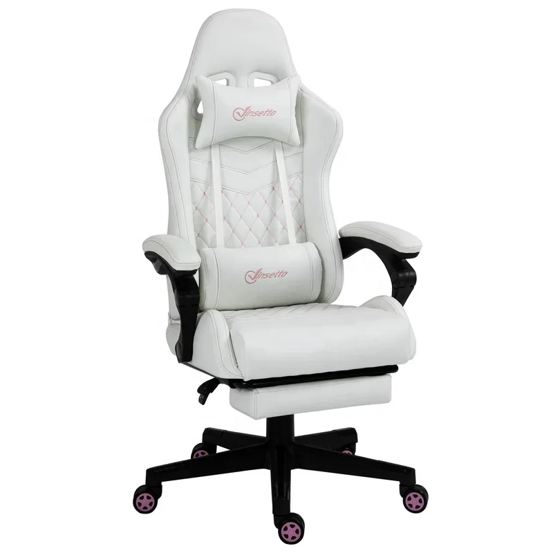china bazhou made white leather gaming gear chair with 4D arm and footrest