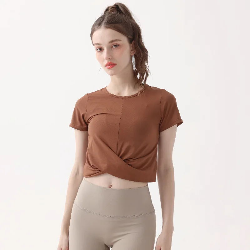 Bashasports  Nude Yoga Clothes Sports Running Quick Drying Short sleeved T-shirts Elastic Outskirts Fitness Clothes for Women