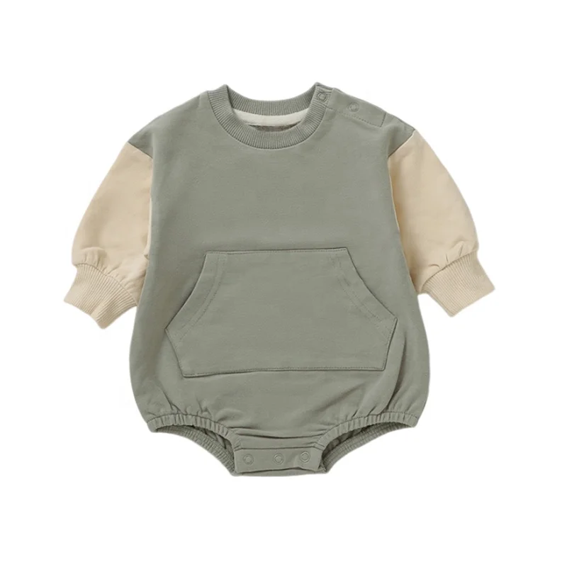 Soft French Terry Fabric Colorblock Bodysuit Unisex Baby Bubble Romper