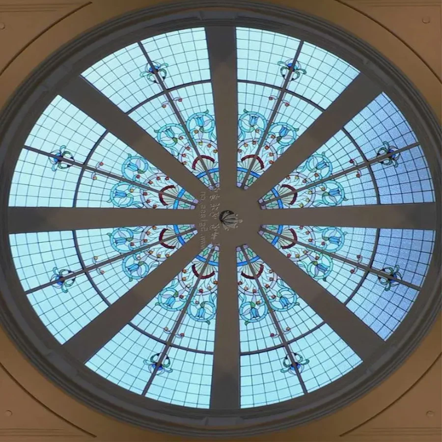 Decorative  Art Glass Handmade Soldered Color Stained Church Dome Ceramic Fritted Curved Tempered Glass