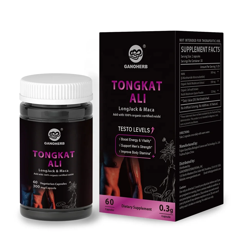 Экстракт грибов ганохера Рейши, капсулы для веганов Tongkat Ali, мужские добавки для повышения потенции