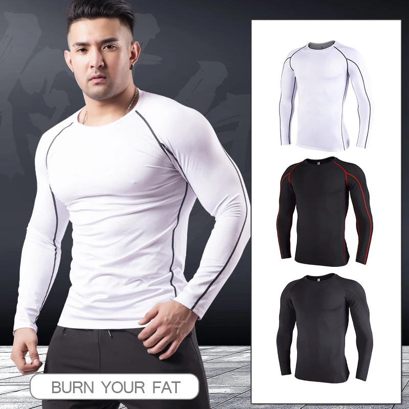 Brand New Fitness Men Seamless Tight Long Sleeve T Shirts Running Sports Gym wear Compression T Shirt For Wholesales
