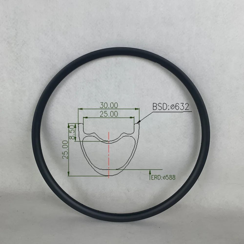 Carbon Fiber T800 29er 30mm Hookless Depth 25mm XC MTB Rim 28 Holes ERD 588mm UD Matte