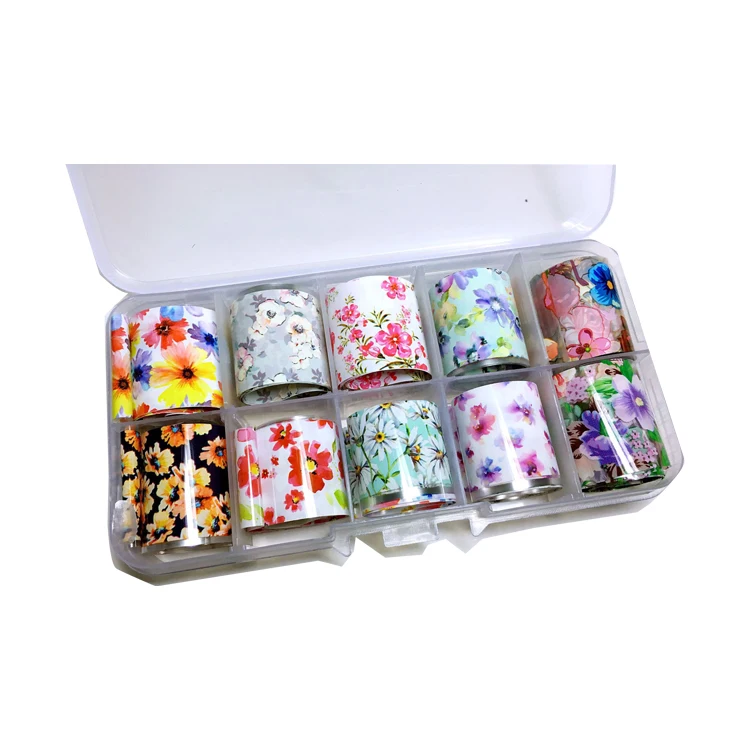 Новейшая 10 шт. Фольга для дизайна ногтей в салонах с использованием цветов переводная Фольга для дизайна ногтей