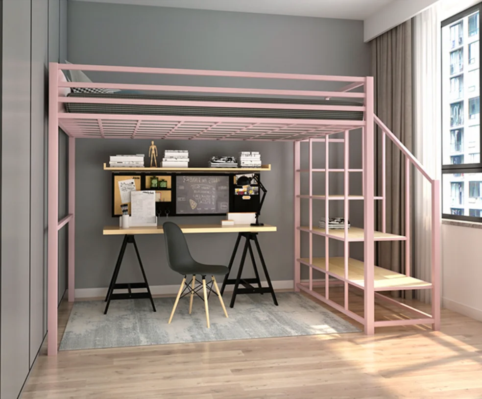 
Nordic Wind Modern Simple Bed-Up and-Down Dormitory Multifunctional Pavilion Elevated Single Bunk Beds 