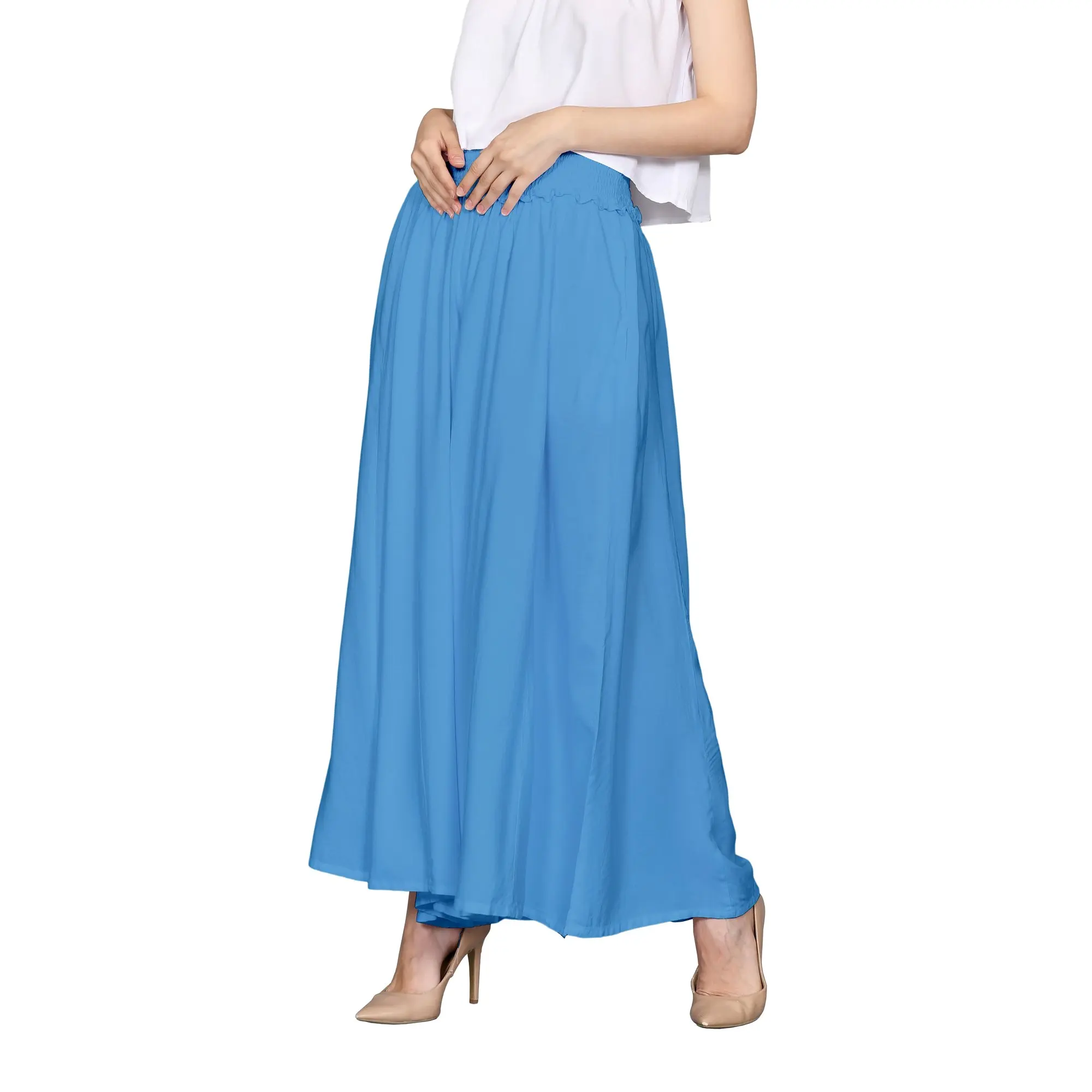Women Casual Pant Summer Wear Bali Beach Clothing 100% Rayon Custom Bali Manufacturer Custom Color Sky Blue Pants Wholesale 2023