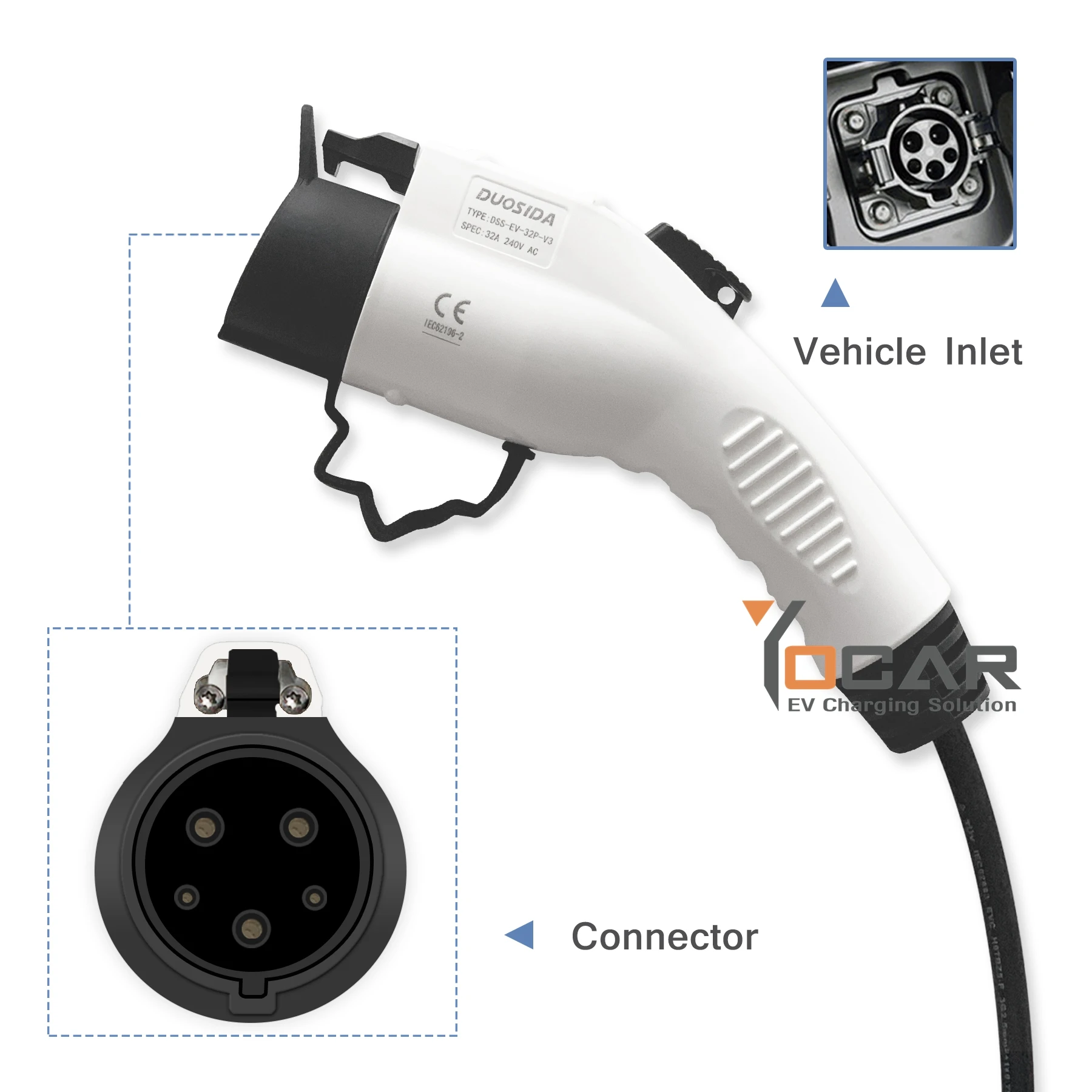 16A SAE J1772 extended cable Type 1 extension cord  T1-T1 adapter for EV charging