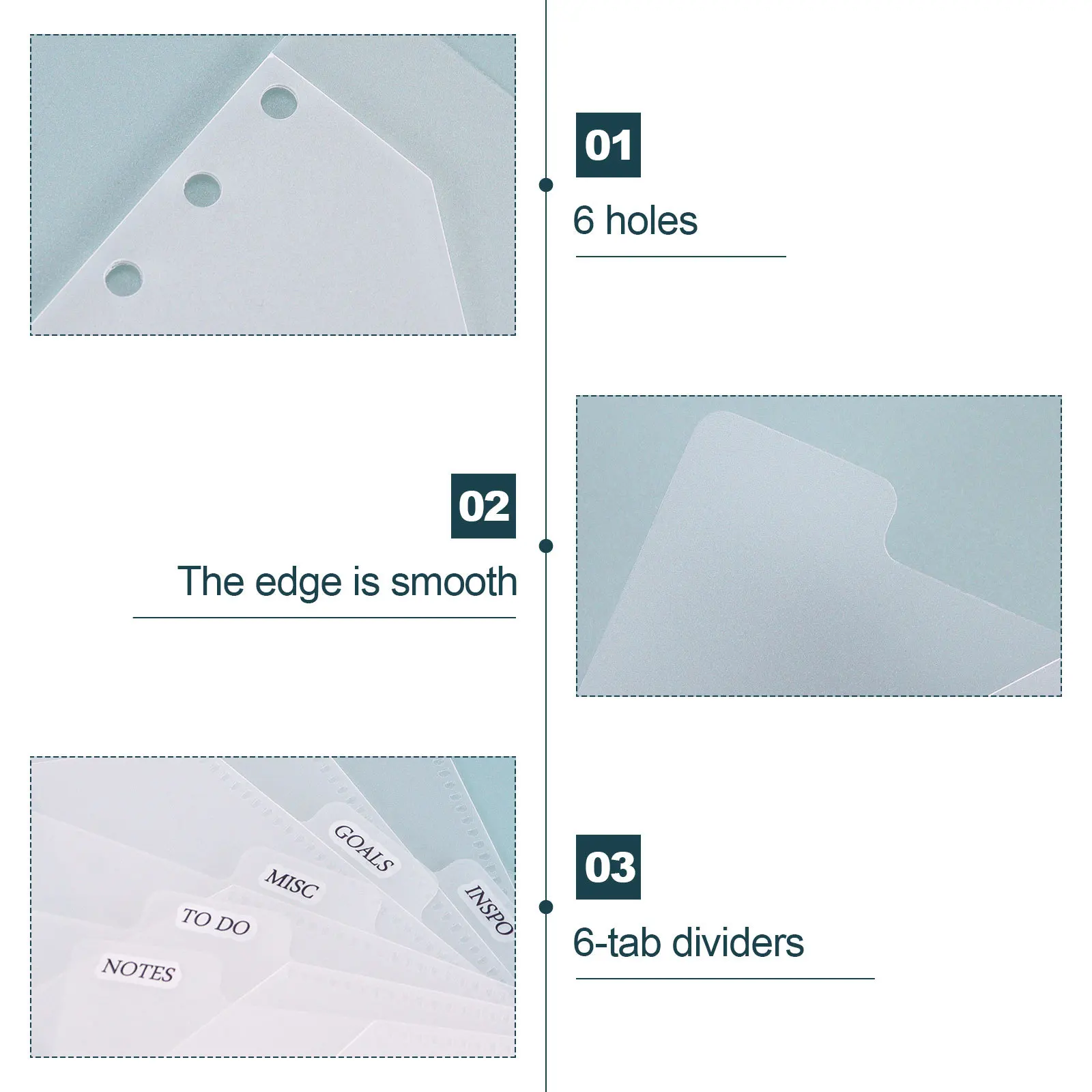 Clear frosted 6 holes loose leaf pp custom plastic storage cash envelopes for budgeting money organizer a6 a7 zipless for cash