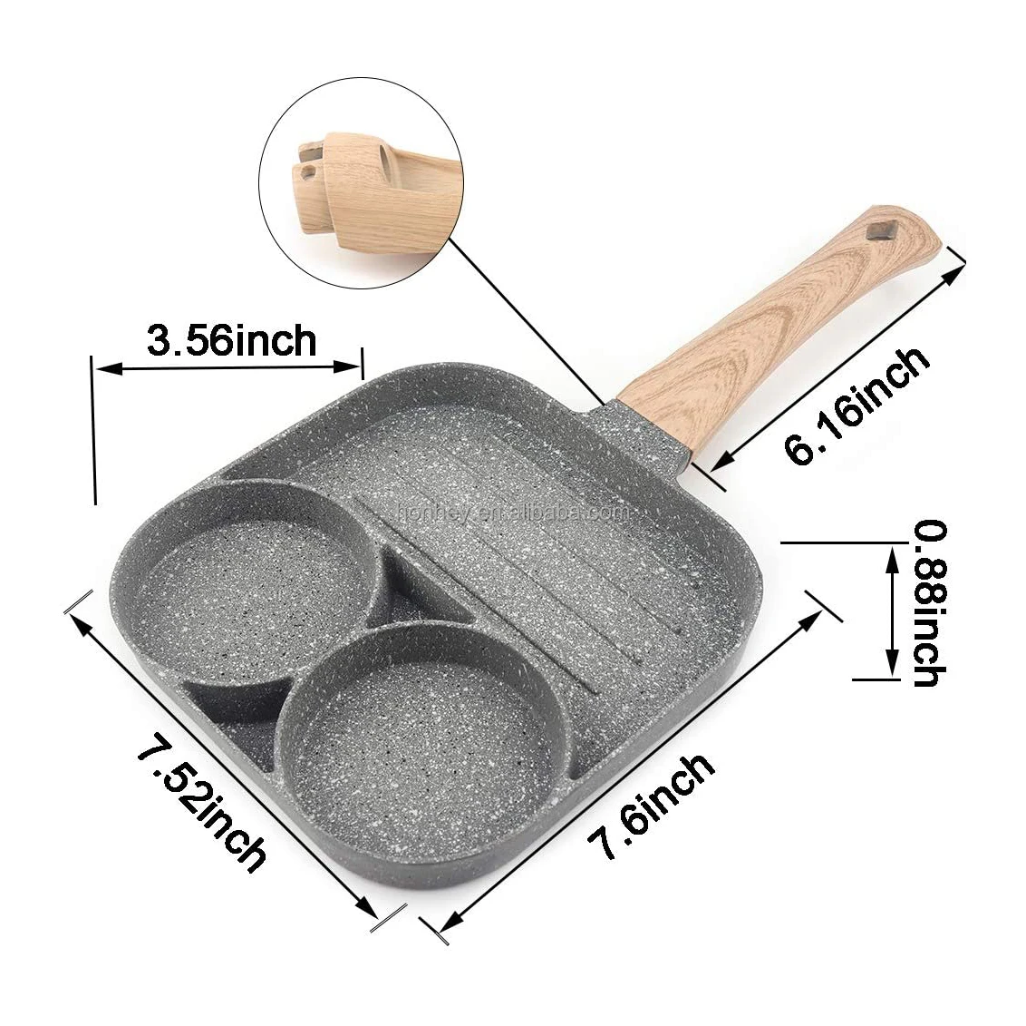 Aluminum non stick non-stick 3 three section divided in 1 one grill fry pan