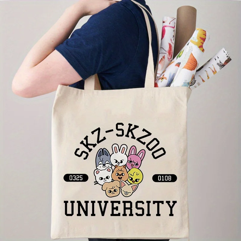 1 шт. SKZ-Skzoo pattern Tote холщовая Индивидуальная сумка на плечо для путешествий Женская многоразовая покупок с логотипом заказ