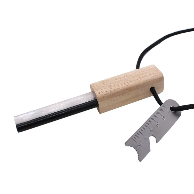 Best Emergency Waterproof Survival Fire Starter Magnesium Ferro Rod Combo with Wood Handle