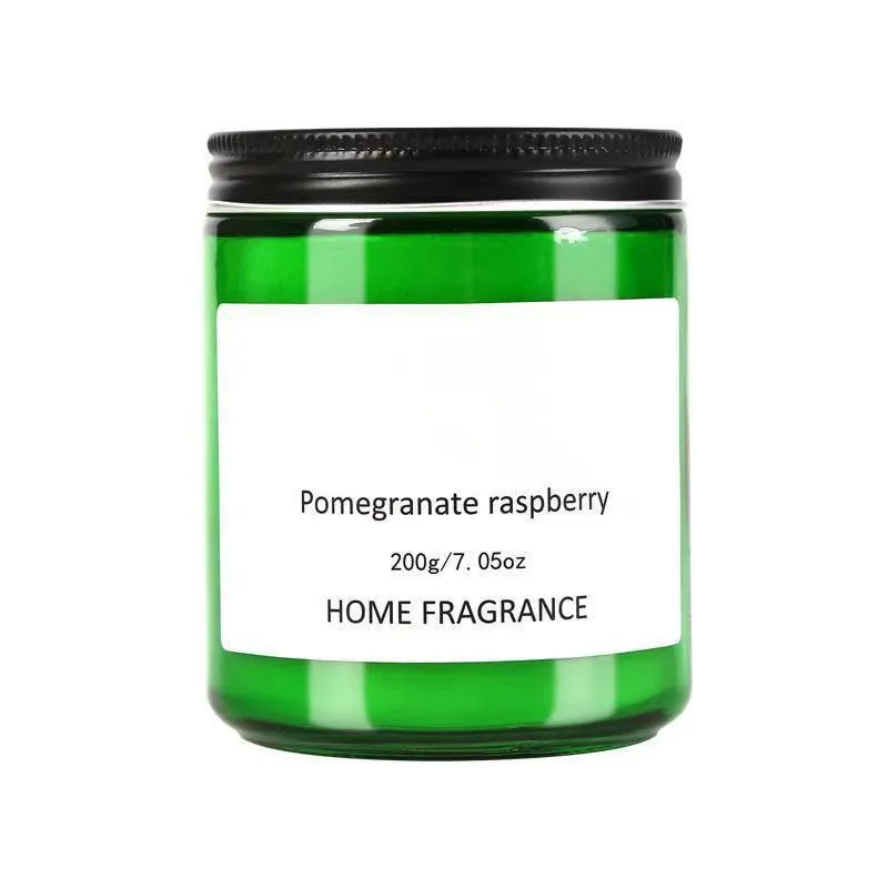 Diy Green Glass Candle Container Handmade Cylindrical Jar with Screen Printing Newly Designed with Lid