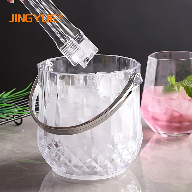 Wholesale Custom Logo Printed Clear 1.1L Acrylic Round Wine Champagne Beer Picnic Vintage Ice Bucket with Handle for Bar K