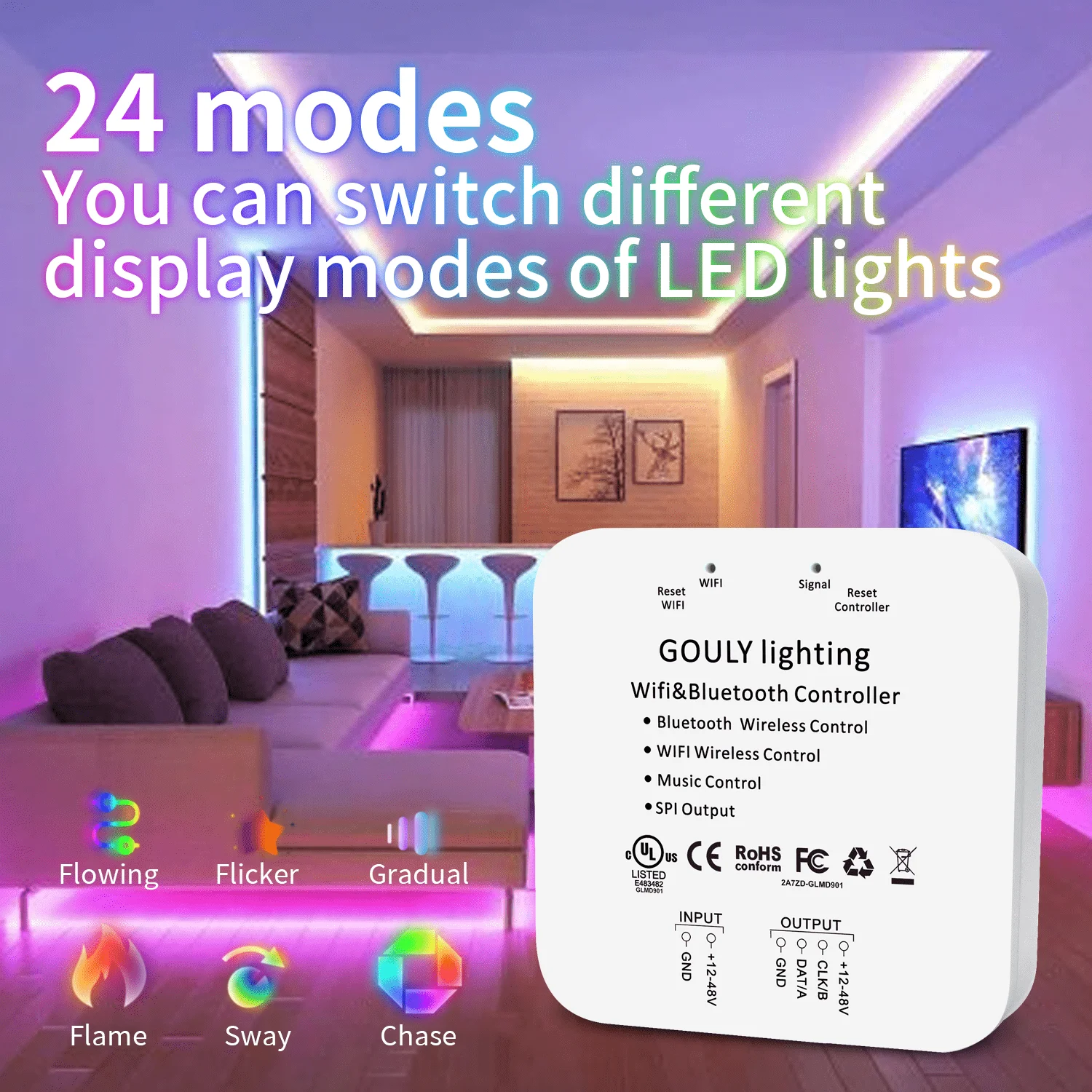 Светодиодный контроллер colorlight переключатель spi ws2812b 5 в 1903 rohs приложение для умного дома Wi-Fi светодиодный комплект музыка синхронизация голосовое