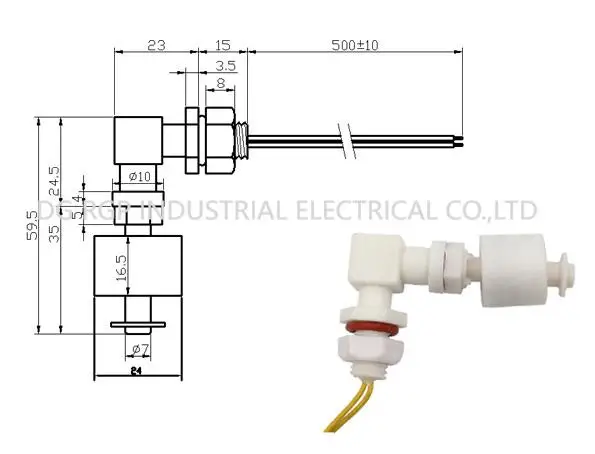 Micro Reed Switch Side Mounted Floating Level Indicator Stainless Steel M10 Thread Vertical Liquid Level Sensor