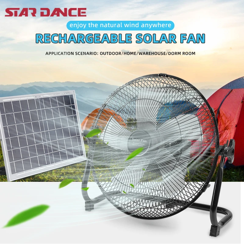 15W High Quality Rechargeable aluminum Adjustable Solar Panel Fan Dc 16 12 Inch Solar Standing Rechargeable Table Fan With Solar