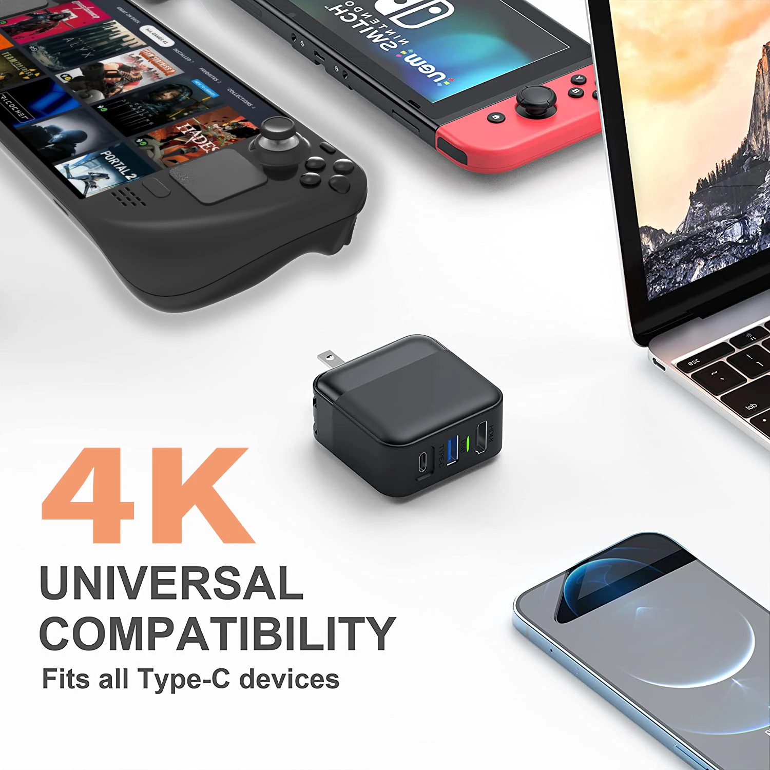 2 In 1 USB Hub Adapter USB 3.0 Charging Dock 45W  Screen Projection Charger for Nintendo Switch / Steam Deck Accessories