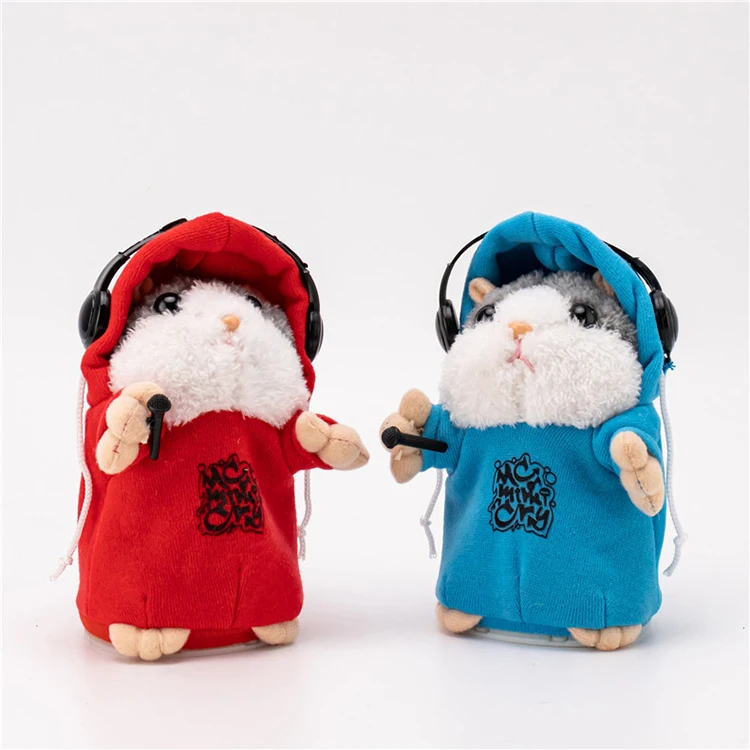 Cute talking hamster plush toy with hat and cloth recording toys