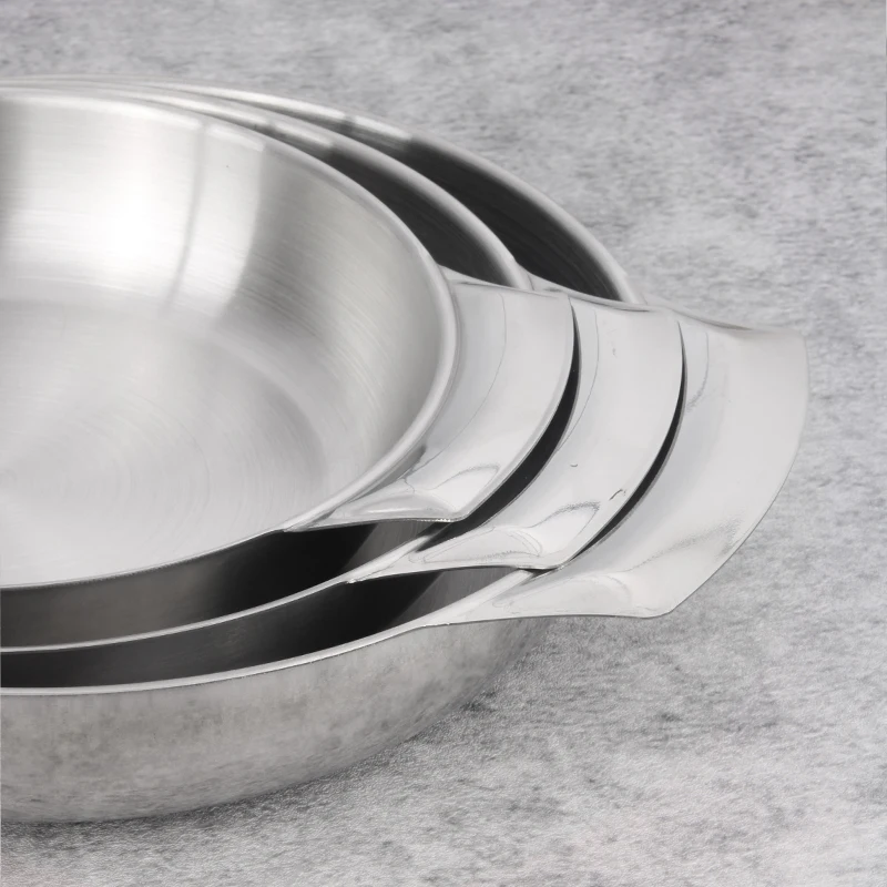 Hot Selling Stainless Steel Plate Seafood Metal Serving Tray Round Plate Metal Decorative Tray Plate With Double Ear