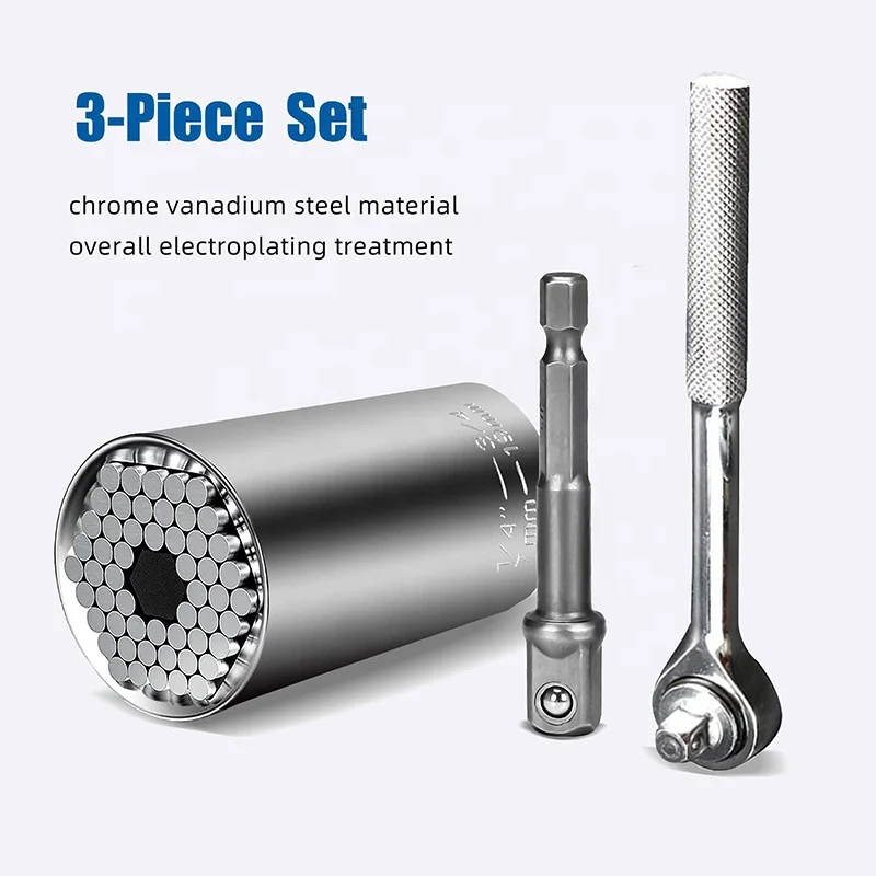 Amazon Best Selling 3 PCS Electric Power Mechanic Tool Combination Ratchet Impact Deep Universal Socket Wrench Set