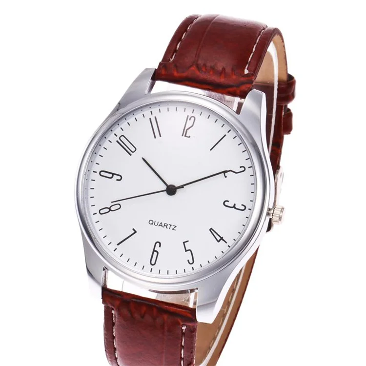 
Hot Selling Minimalist Business No Blue Glass 12 Numbers Leather Men Wrist Watch 
