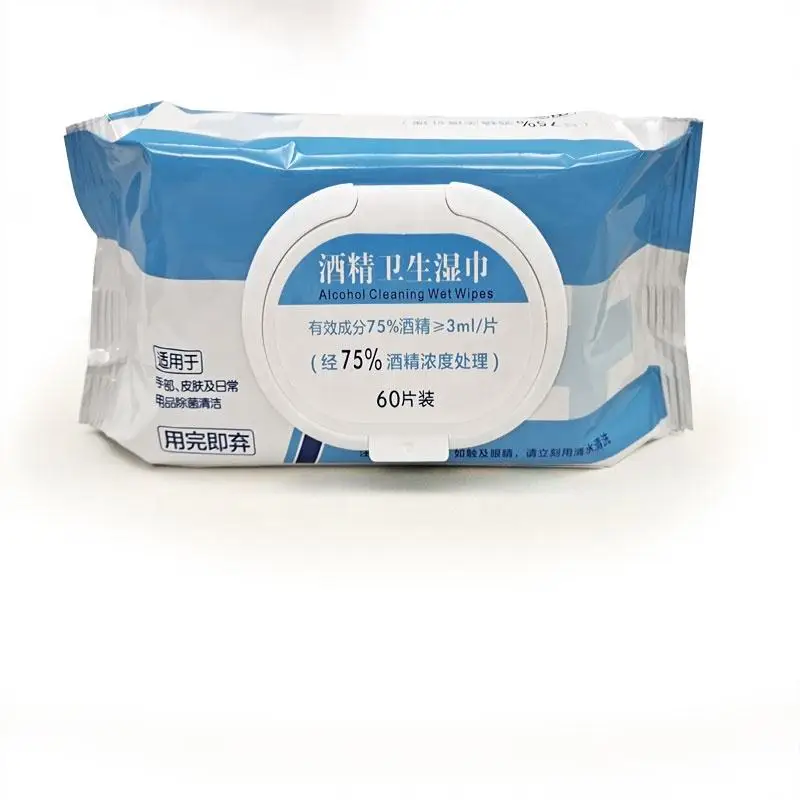 OEM 75% Alcohol 60pcs Cotton Household Wet Wipes Warmer Hygiene Disinfection for Adults