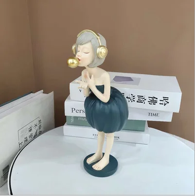 
Cute girl with headphone light luxury home desktop creative ceramic crafts ornaments for home decor 