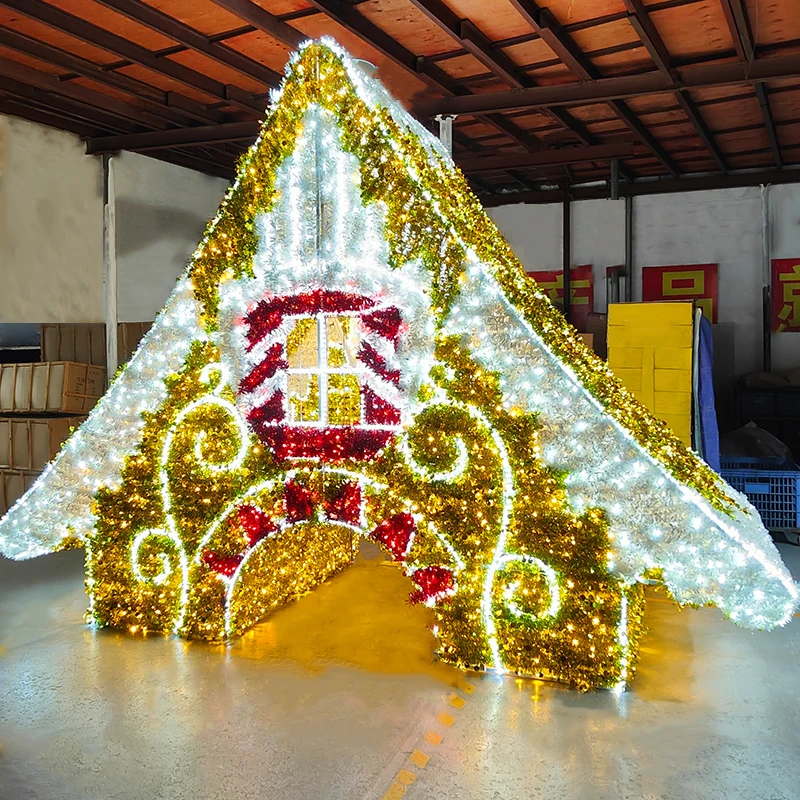 Outdoor Customized 3D LED Santa Hut Christmas Candy house Motif Lights Decoration