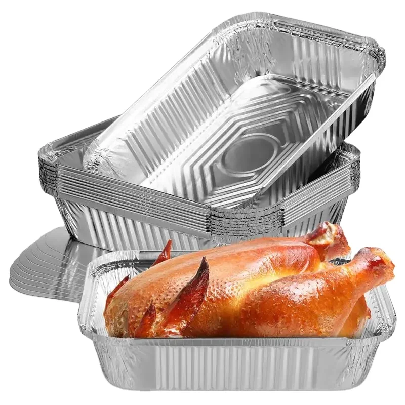 1100ml Fast Food Disposable Food Packaging Aluminum Tray Rectangular Takeaway Aluminum Foil Container