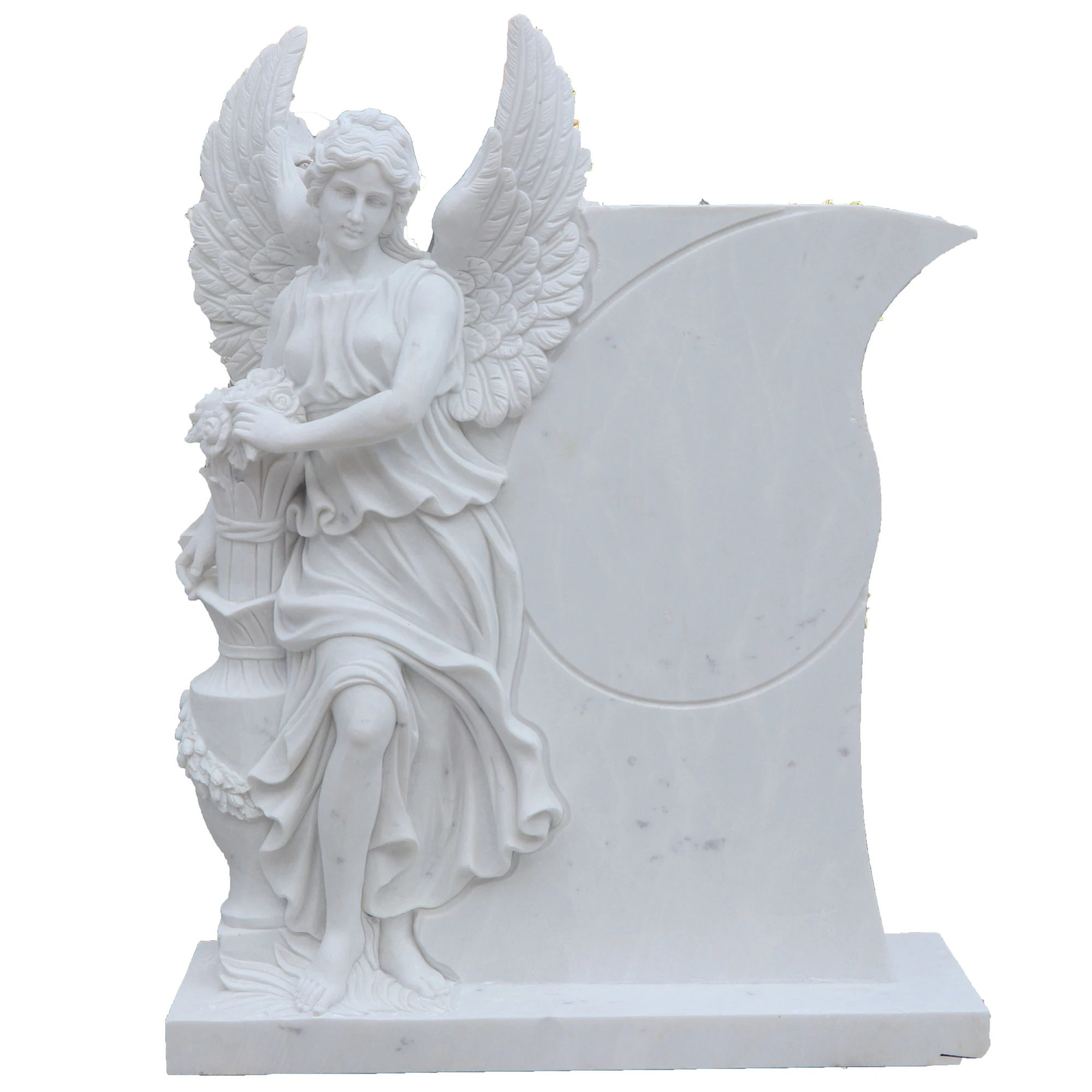 Customized Cemetery White Marble Hand Carved Angel Statue Tombstone For Sale
