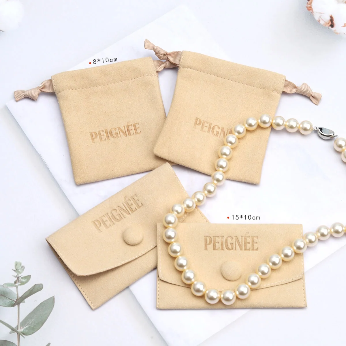 Custom Logo Emboss Microfiber Drawstring Jewelry Storage Bag Luxury Suede Envelope Ring Necklace Microfiber Jewelry Pouch