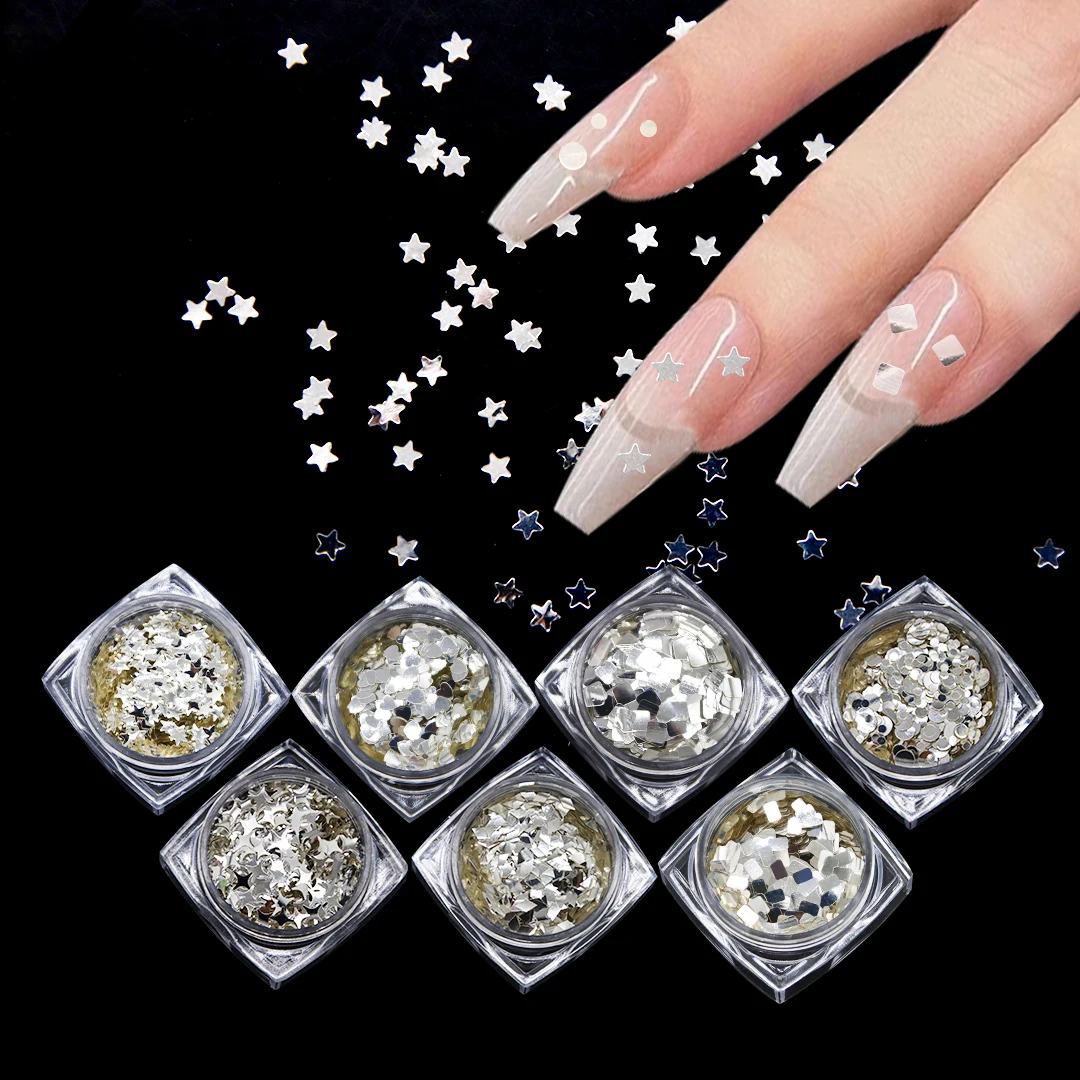 New Square Pentagram Heart Silvery Nail Glitter Powder Transparent Glitter DIY Nail Glitter Nail Art Decoration