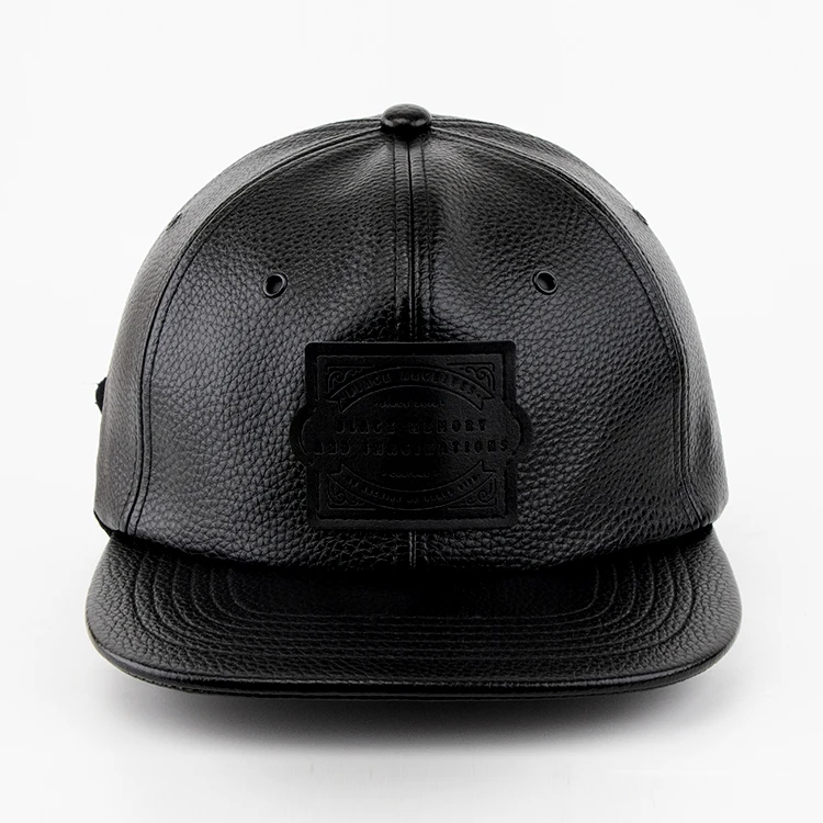 black leather custom logo snapback hat