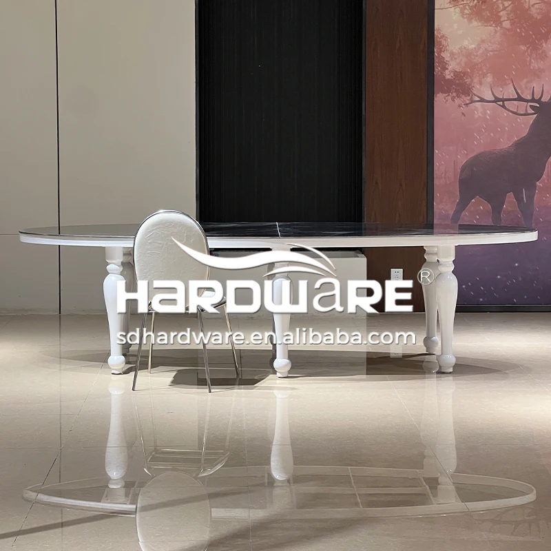 Foshan Hardware Furniture Stainless Steel Glass Event Banquet Oval Wedding Tables for Hotel